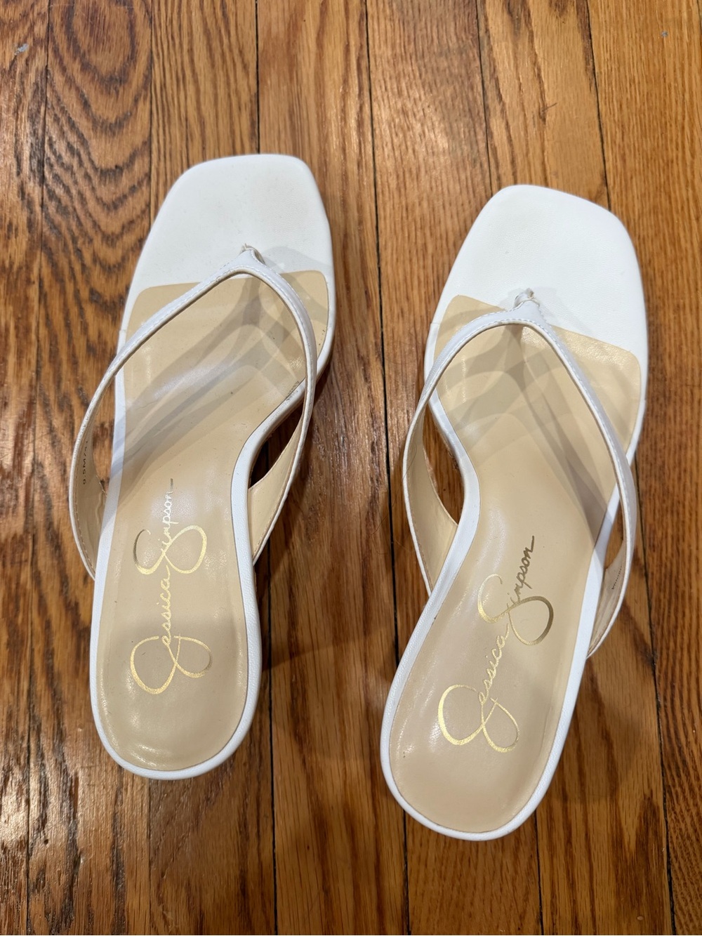 Jessica Simpson White Square-Toe Thong Slide Sandals